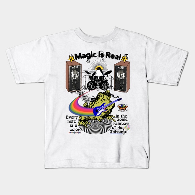 Guitar Frog "Magic is Real" - Every note is a color in the sonic rainbow of the universe Kids T-Shirt by brandonwrightmusic